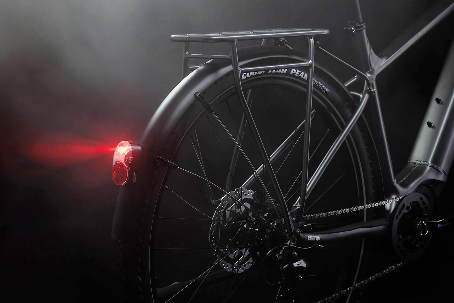 Electric mountain bike with rear lights