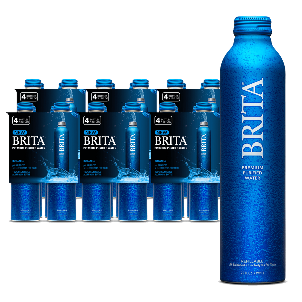 Brita Water, 25 fl oz (12 Pack), Premium Purified Still Bottled Water, Infinitely Recyclable Aluminum Bottle, Refillable Water Bottles, Filtered