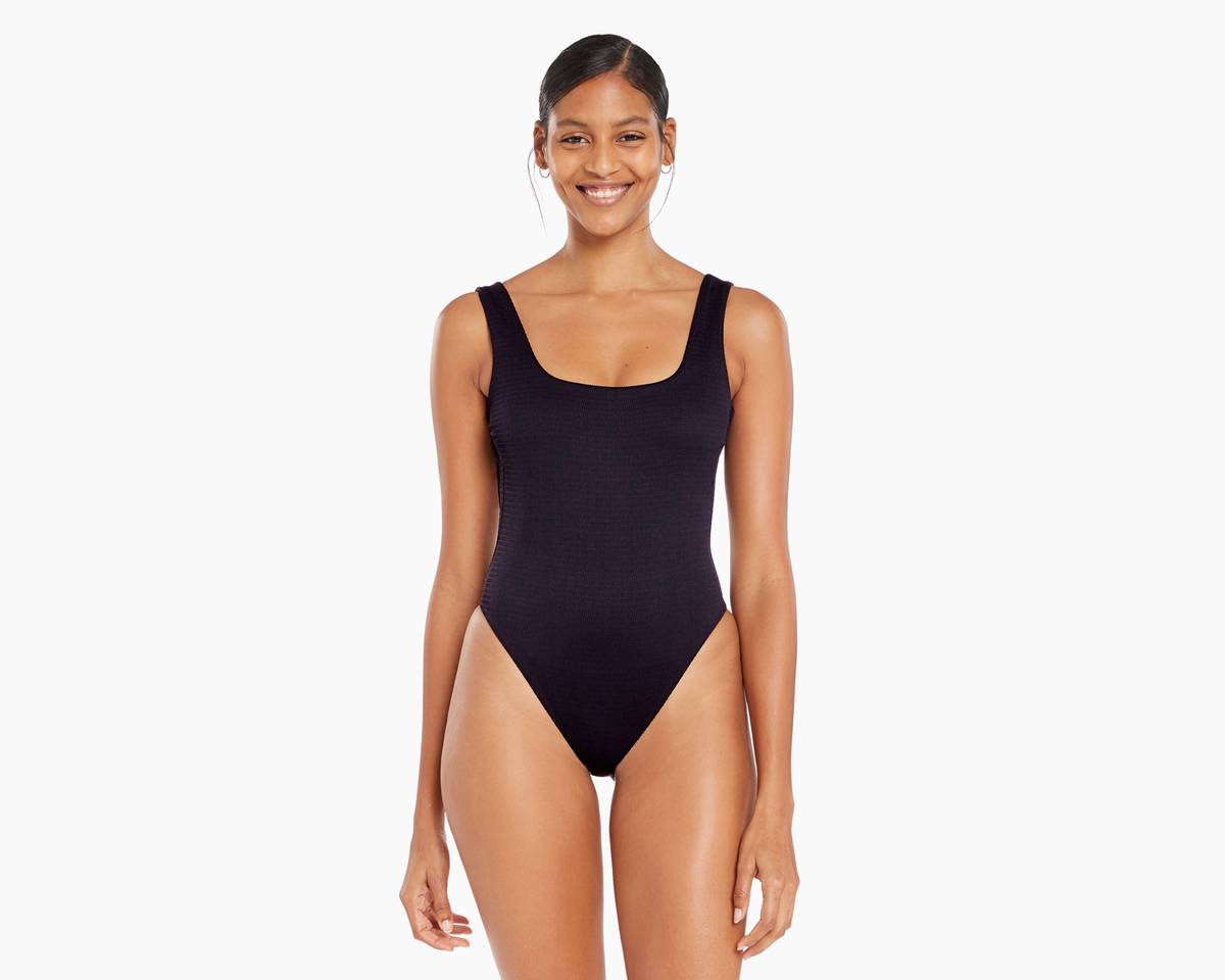 Reese Scoop Back One Piece Full Cut Black Vitamin A Swim