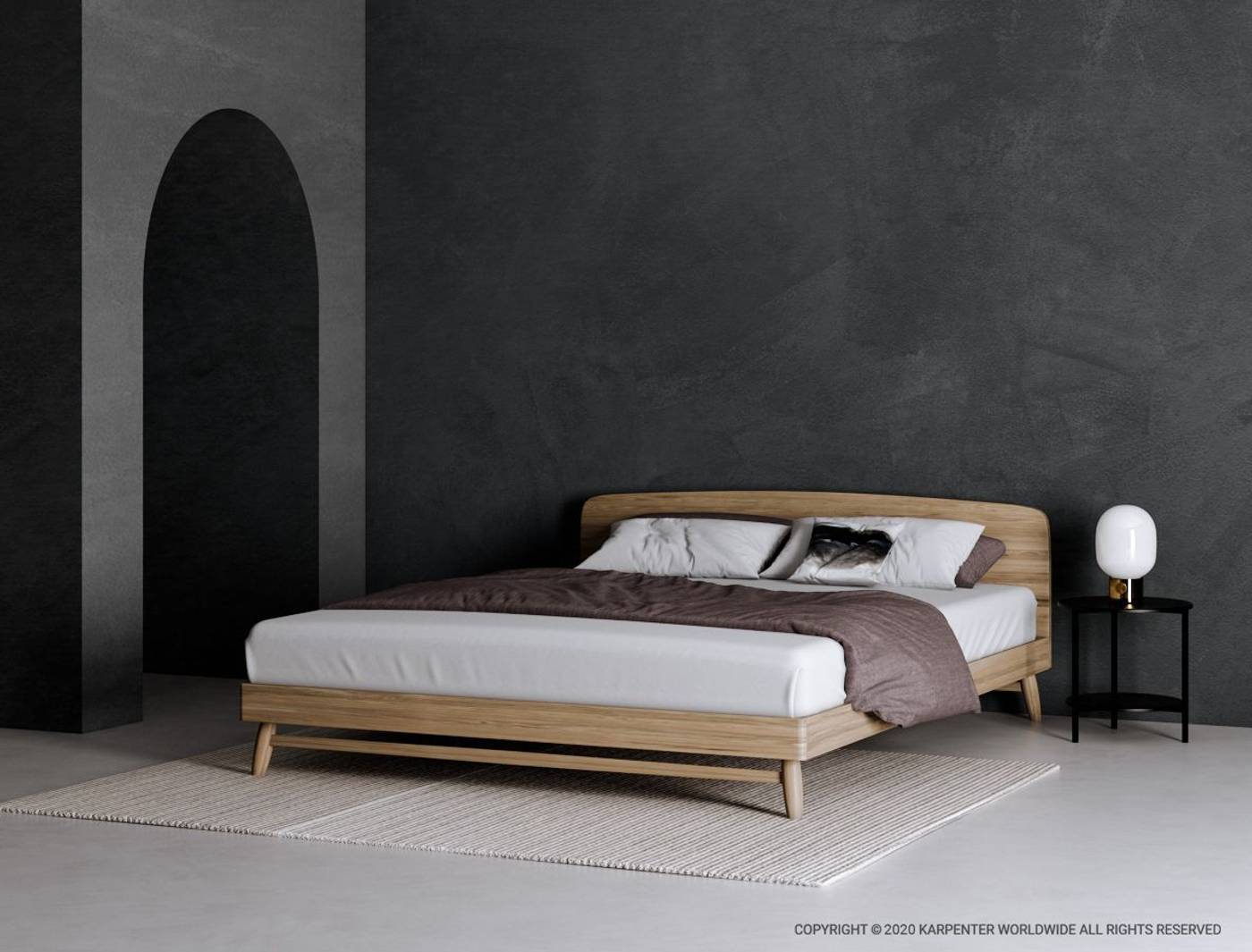 European Oak Twist Queen Bed Frame - Low Scandinavian Style