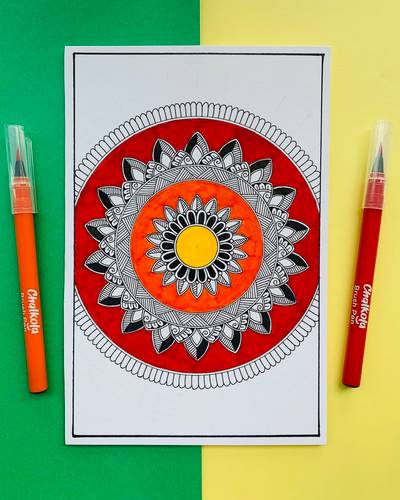 Mandala using watercolour brush pens