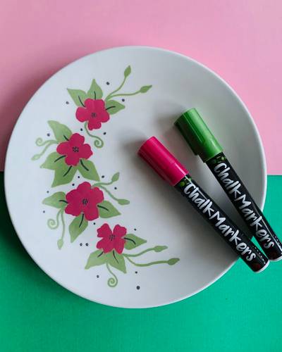 Chalk Markers on a Ceramic Plate