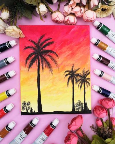 Palm Tree Sunset Acrylic Painting 