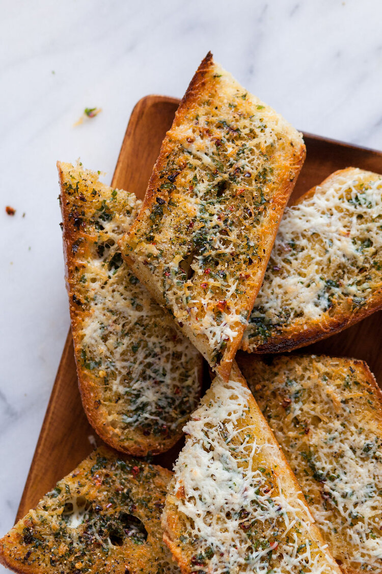Easy garlic bread made with Sonoma Gourmet's garlic herbs olive oil