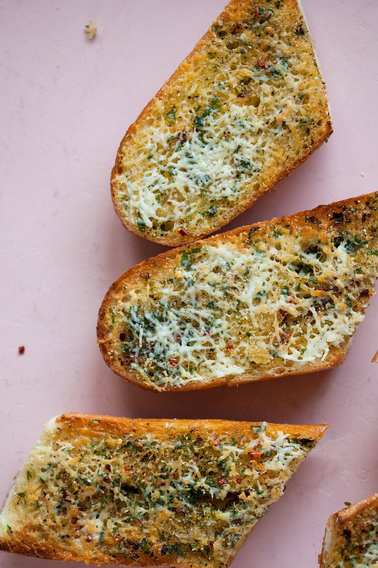 Easy garlic bread made with Sonoma Gourmet's garlic herbs olive oil