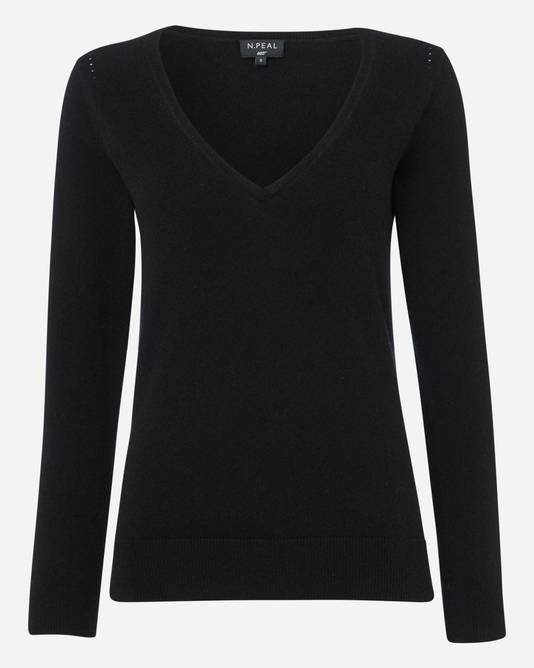 007 Deep V Neck Sweater Black | N.Peal