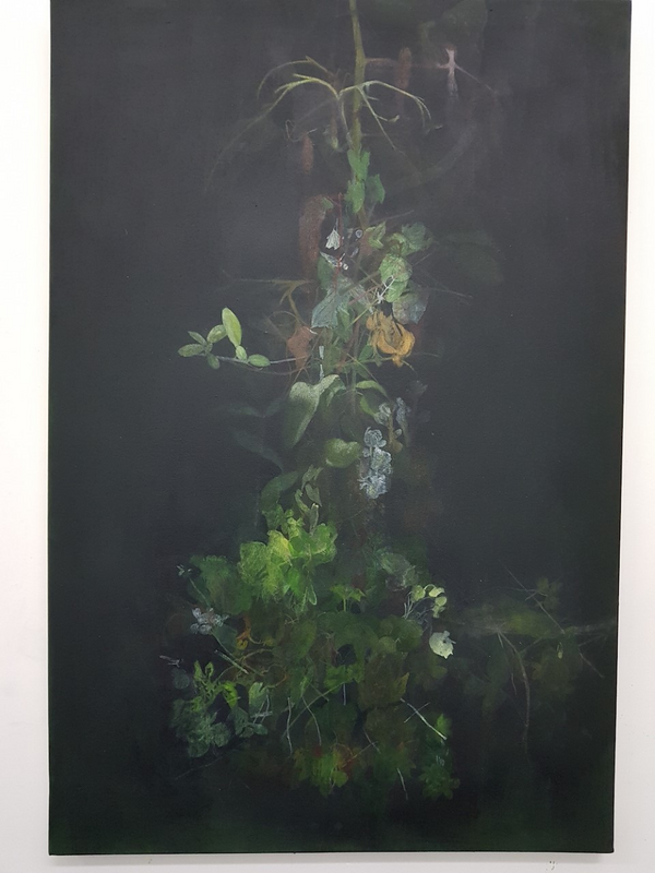 dark painting with foliage