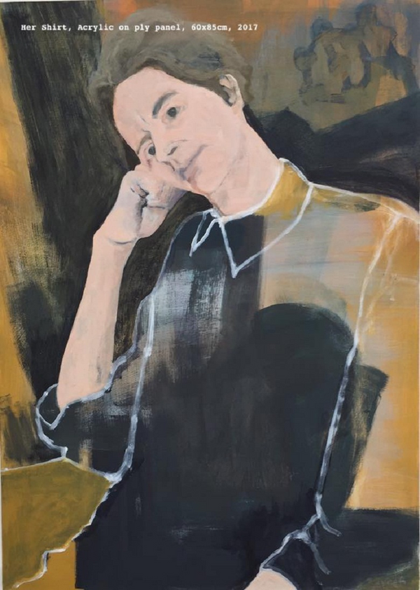 portrait painting in yellows and blacks