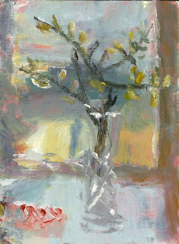 still life painting on table in front of window
