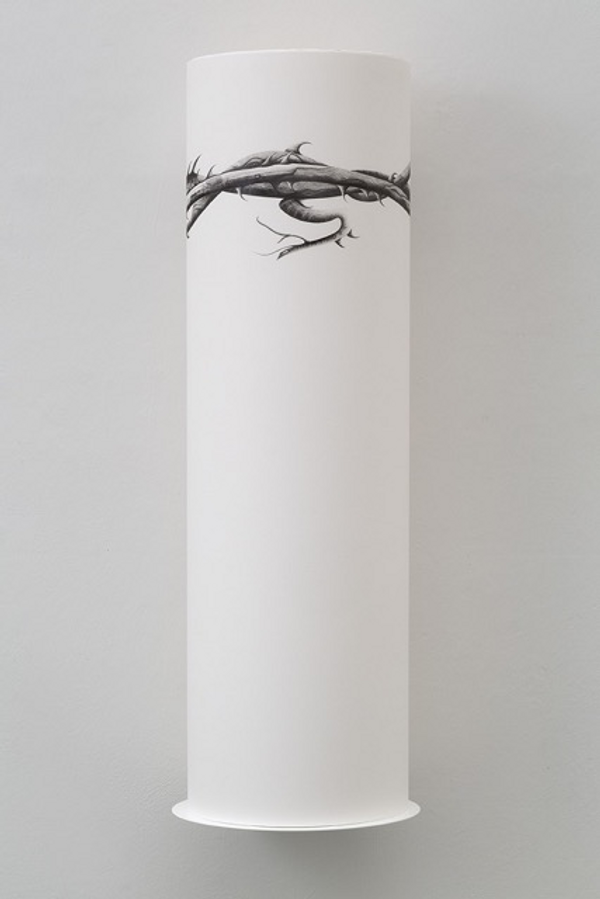 roll of paper with fine line drawing of thorns