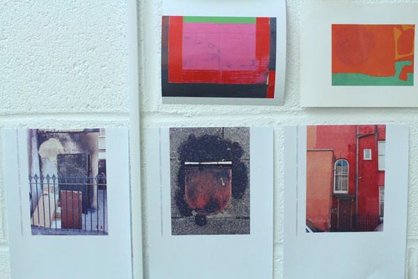 photo of images on the wall of stewart Geddes' studio