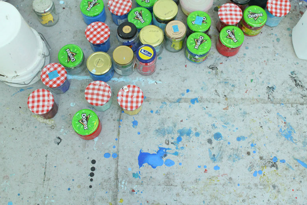 photo of jars on the floor of Stewart Geddes' studio