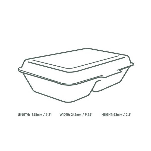 9 x 6 inch Bagasse Clamshell - 2 Compartment - White