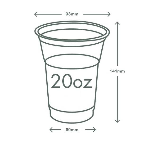 20oz (600ml) Premium PLA Cold Cup - Clear/Green Leaf - 96 Series