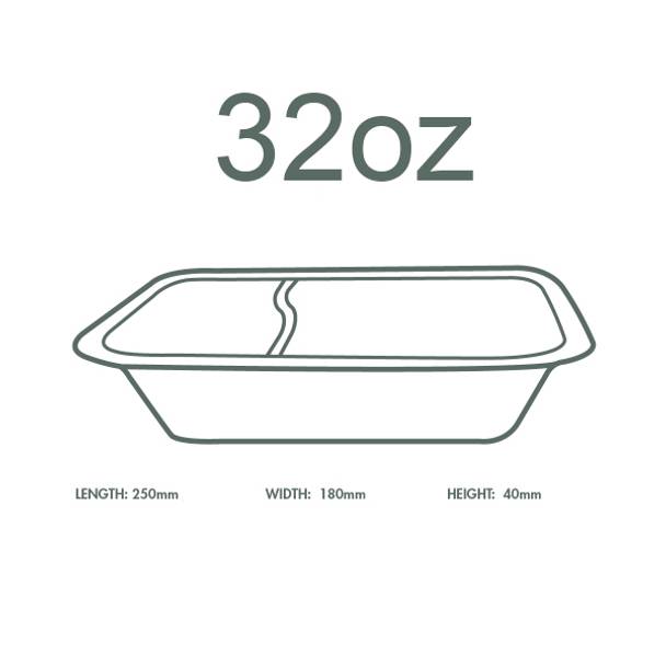32oz (1000ml) White Bagasse Base - 2 Compartment - V5 Range