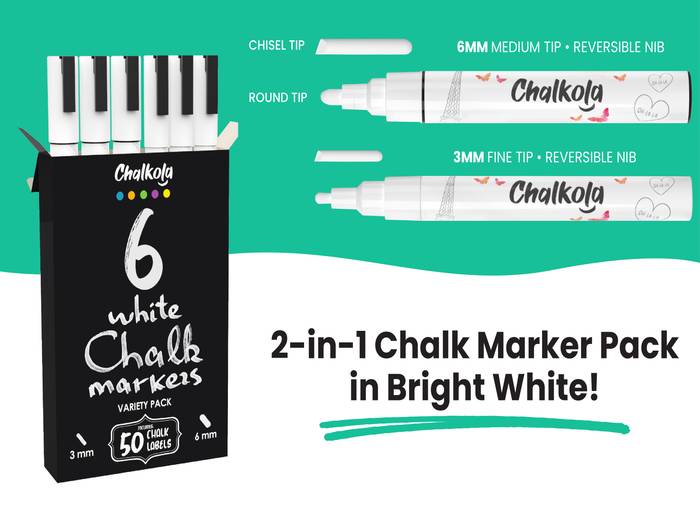 White Chalk Markers Fine tip 3mm by K&Mom- Liquid chalk marker