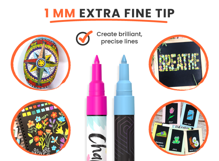 Funcils 10 Extra Fine Tip Chalk Markers for Chalkboard Signs, Blackboard,  Window, Labels, Bistro, Glass, Car (10 Pack, 1mm) - Wet Wipe Erasable Ink