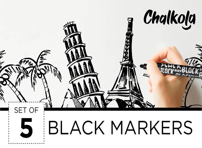 Black Chalk Markers - 6mm Reversible Tip (Pack of 5 Pens) - Chalkola Art  Supply