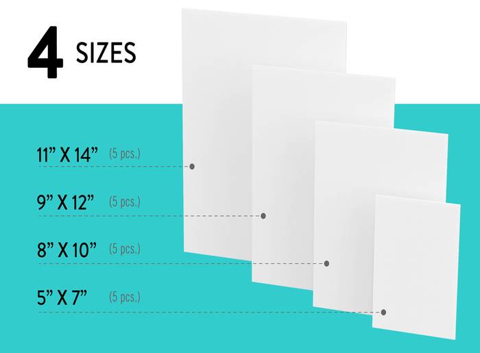  Chalkola Paint Canvases for Painting Multipack - 20 Pack Blank  Canvas Panels - 5x7, 8x10, 9x12, 11x14 inch (5 Each) - 100% Cotton, Primed,  Acid Free Art Canvas Boards for Painting with Acrylic & Oil