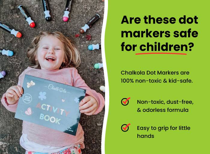 Chalkola 8 Bright Washable Dot Markers for Kids with Free Activity Book | Water-Based Non Toxic Paint Daubers | Dab Marker Kit for Toddlers & Preschoo