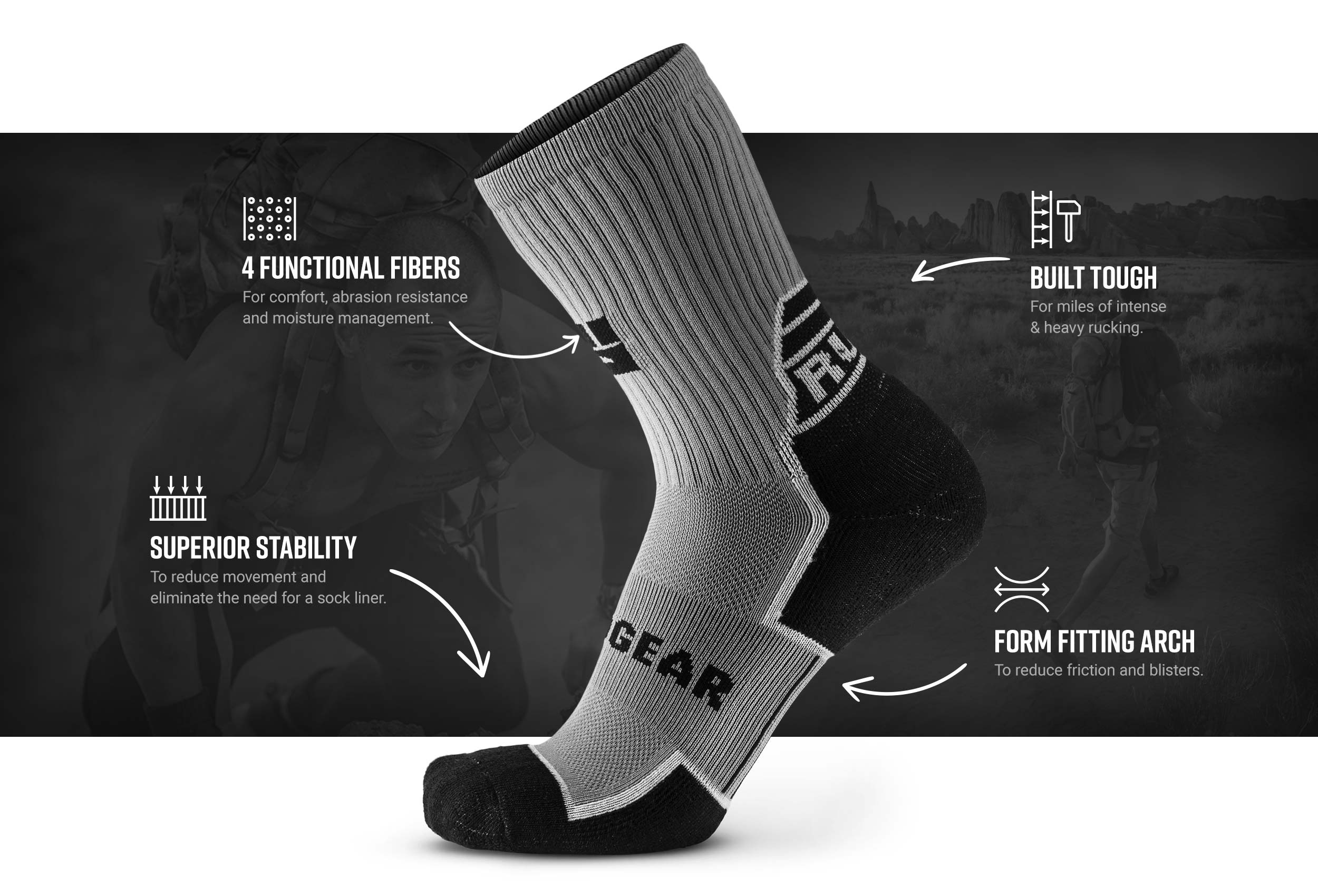 Infographic of MudGear Ruck Sock (Gray/Black)