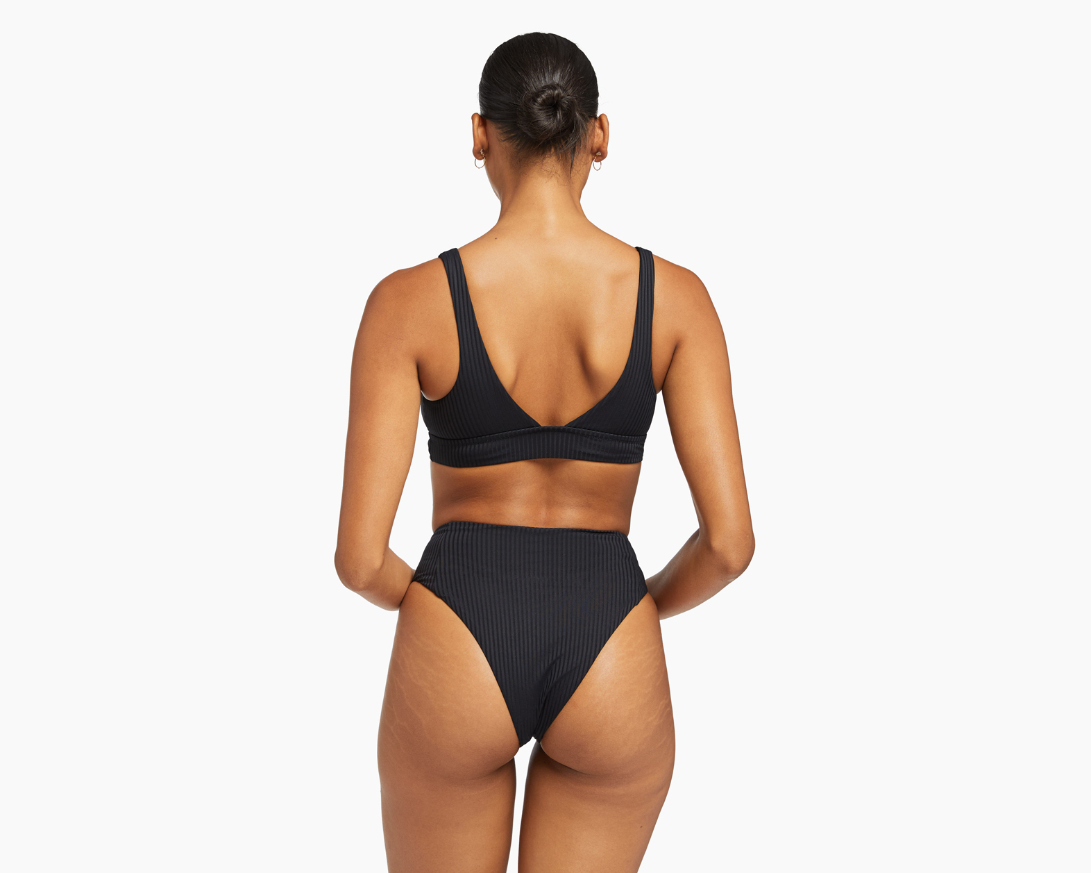 Vitamin A Sienna High-Waist Ribbed Bikini Bottom in Black 11124 Size S /6 
