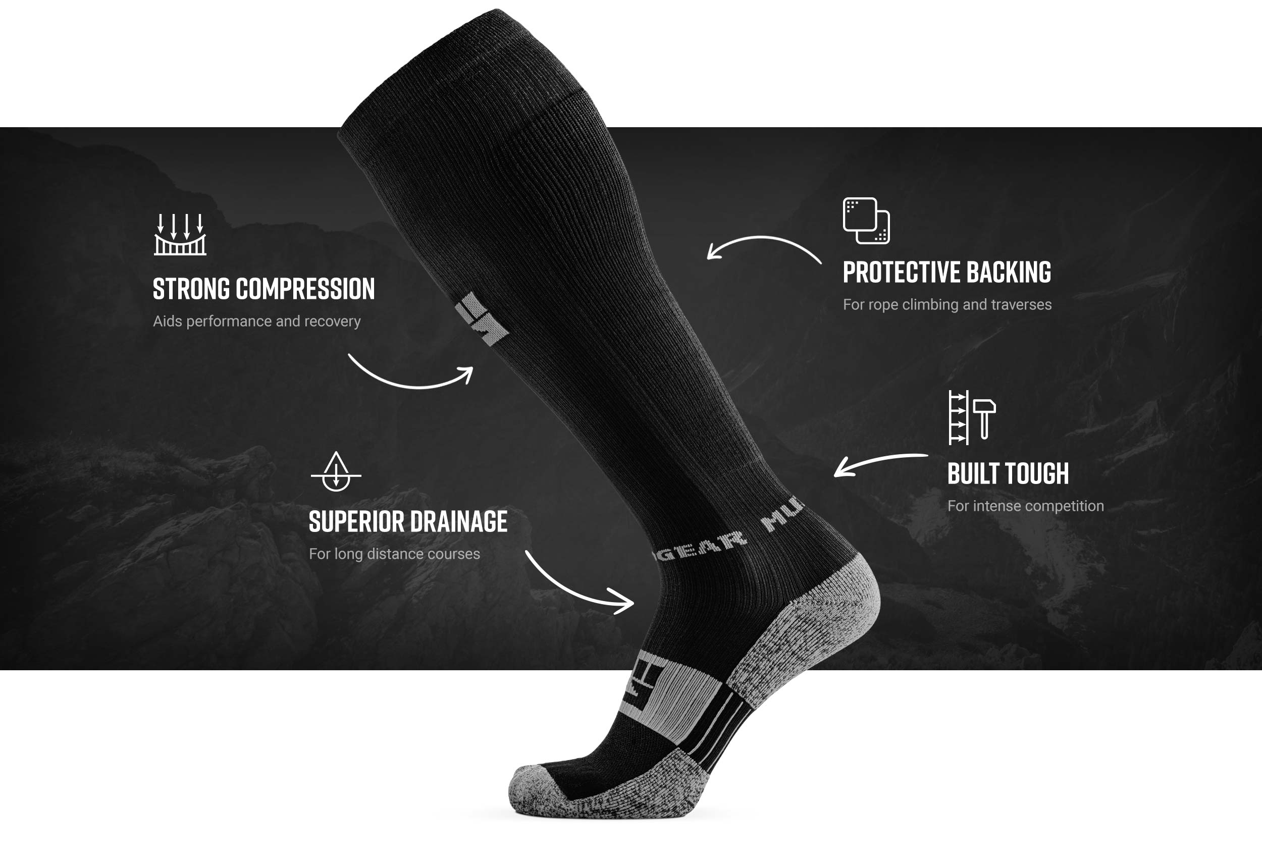 Infographic of Tall Compression Socks (Black/Gray)