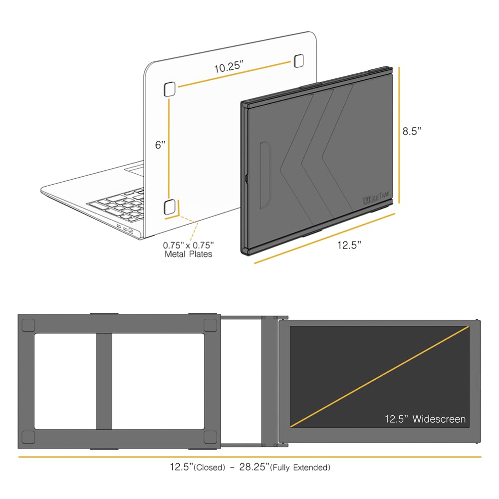 tech specifications for the sidetrak slide monitor for laptop