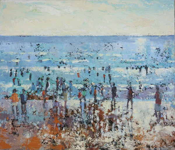painting of figures on a beach