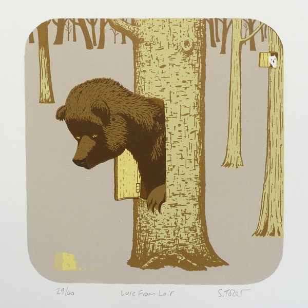 print of a bear in a tree