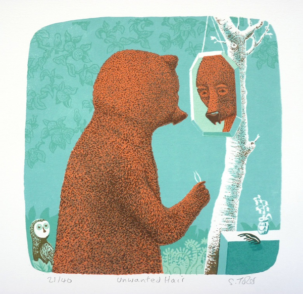 print of a bear looking in the mirror