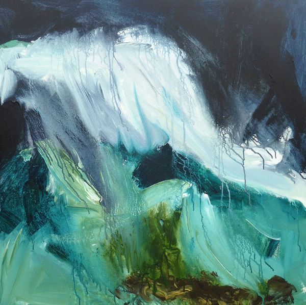 abstract painting of blues and greens