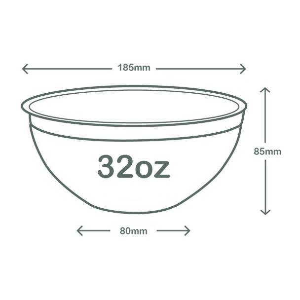 32oz (1000ml) PLA Salad Bowl - Clear - 185 Series