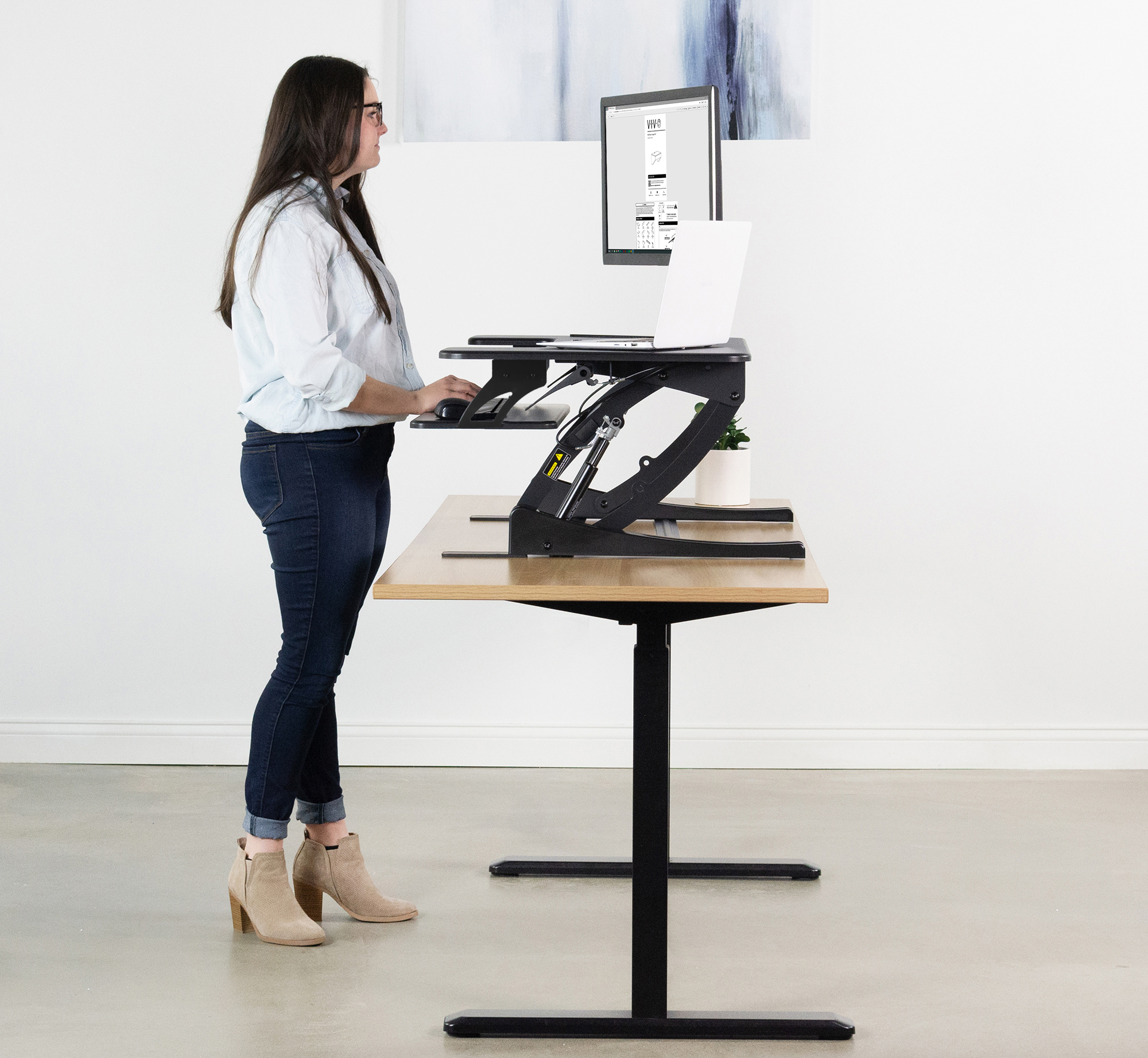 DESK-V000VD VIVO Dark Wood 36” Stand Up Desk Converter Workstation Quick Sit to Stand Tabletop Monitor Riser