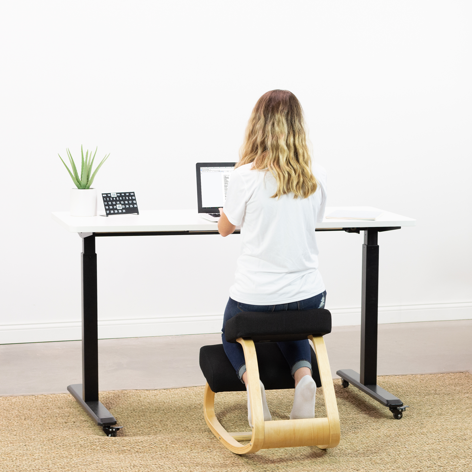USED VIVO Ergonomic Wooden Rocking Kneeling Chair Rocker Stool for Home & Office 