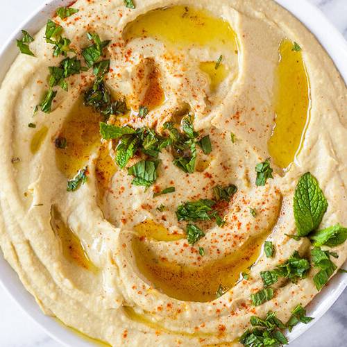 Avocado hummus made with Sonoma Gourmet's garlic herbs olive oil