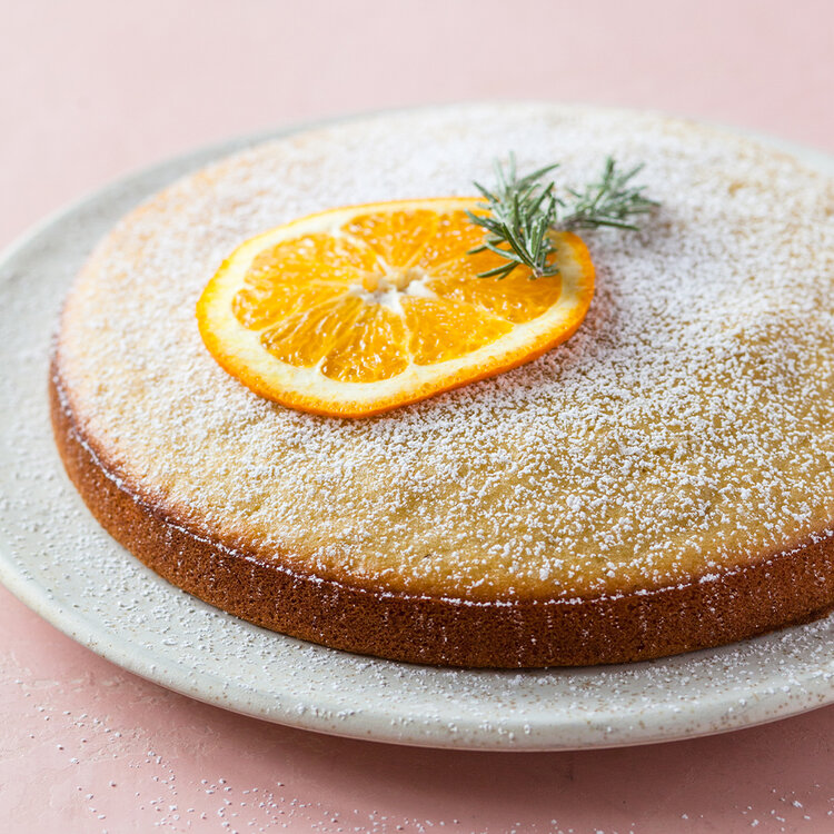 Orange rosemary olive oil cake made with Sonoma Gourmet's orange rosemary olive oil