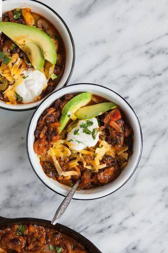 Vegetarian chili made with Sonoma Gourmet's roasted veggie sauce and garlic herbs olive oil