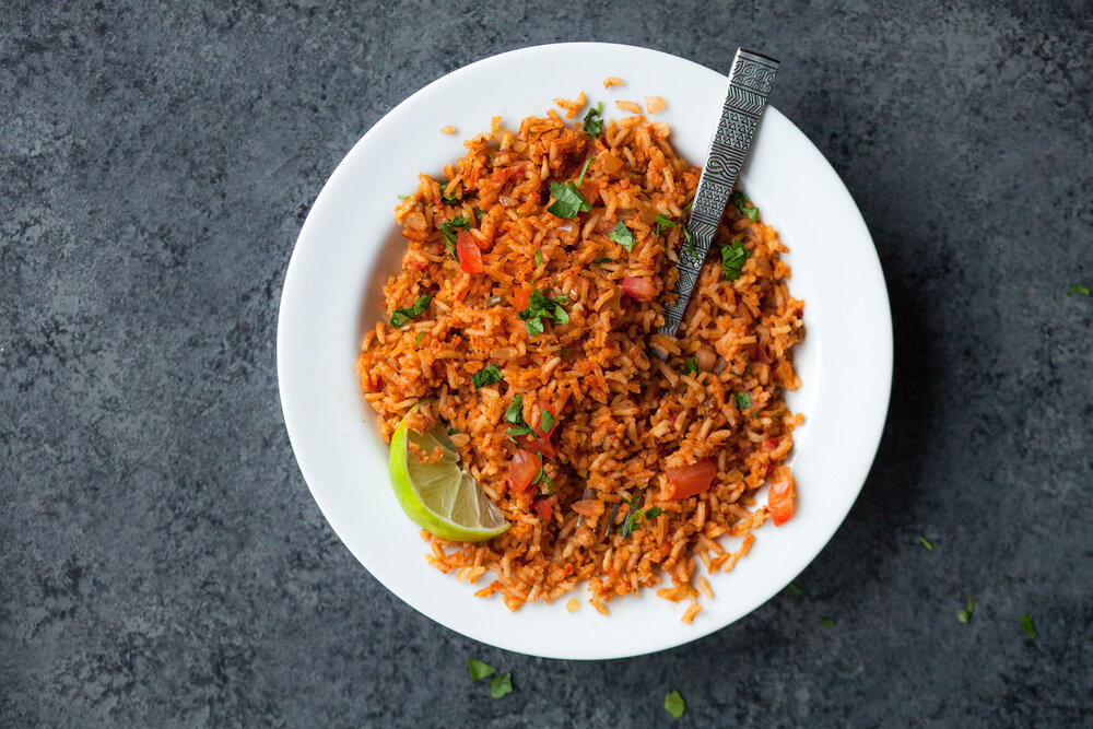 Mexican rice made with Sonoma Gourmet's roasted garlic sauce and roasted chiles olive oil