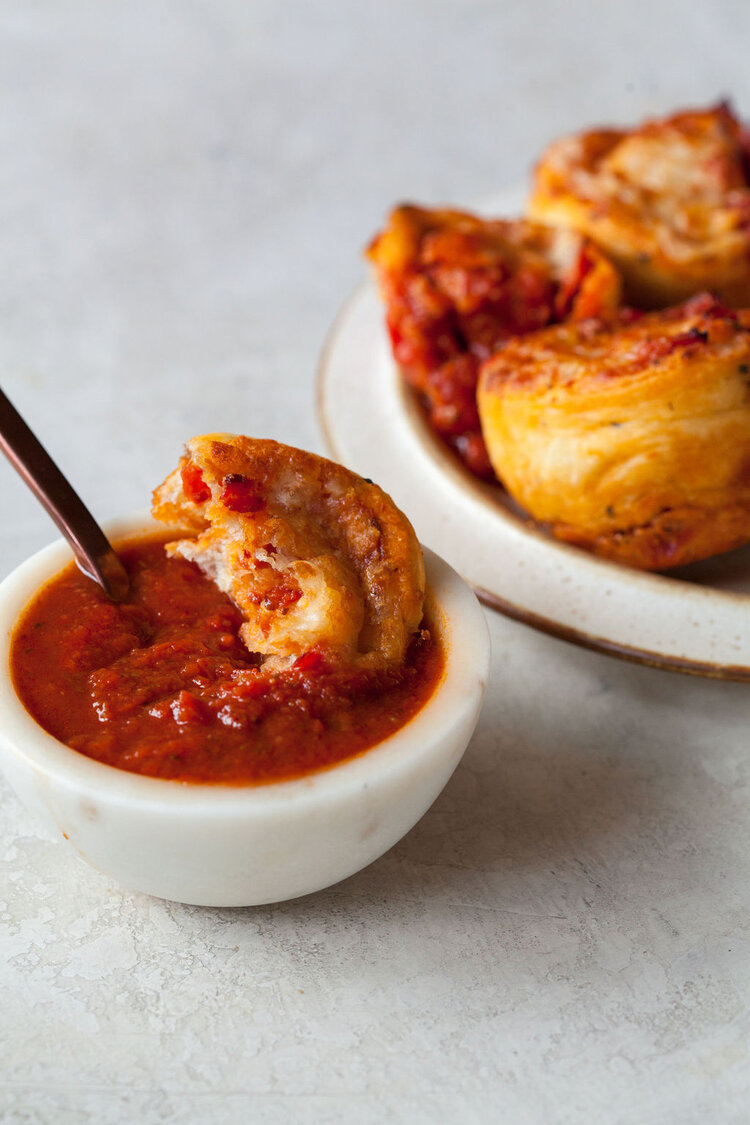 Pizza muffins made with Sonoma Gourmet's heirloom tomato pizza sauce