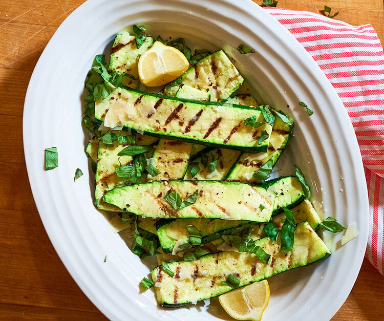 Grilled basil zucchini made with Sonoma Gourmet's basil parmesan olive oil