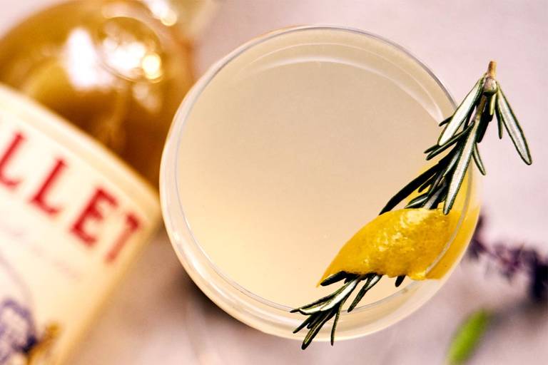 White Lillet Forté from above with rosemary sprig