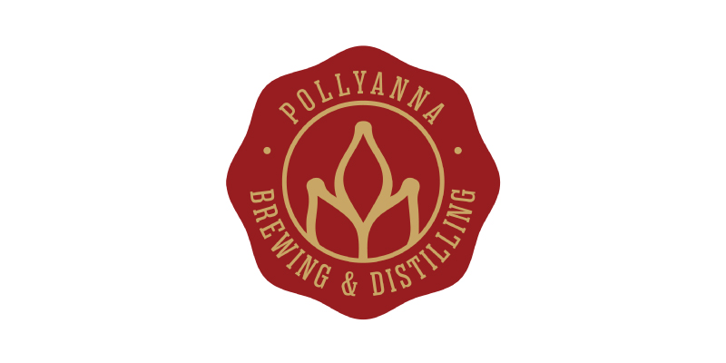 Pollyanna Brewing & Distilling logo with floral design in the center