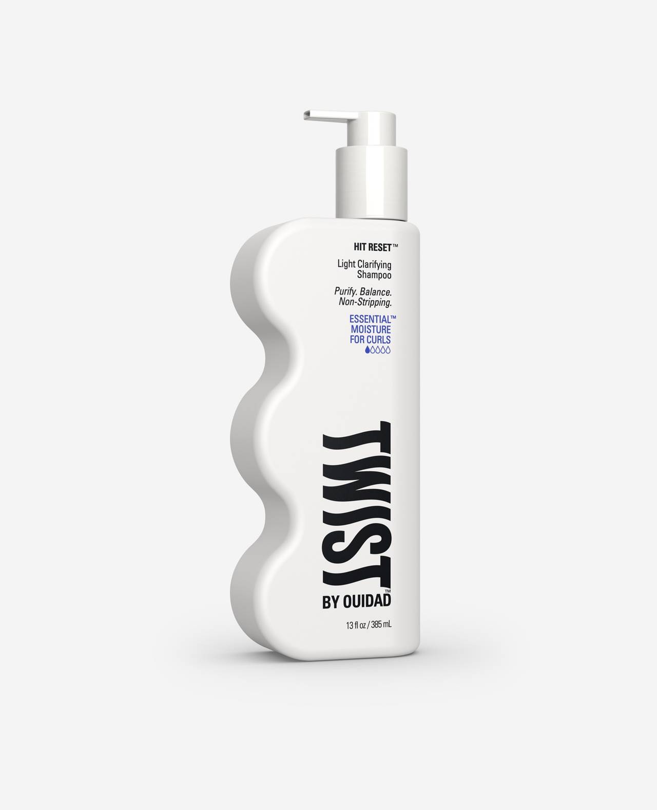 Twist Hit Reset Light Clarifying Shampoo Essential Moisture for Curls 13 fl. Oz. front of pump bottle