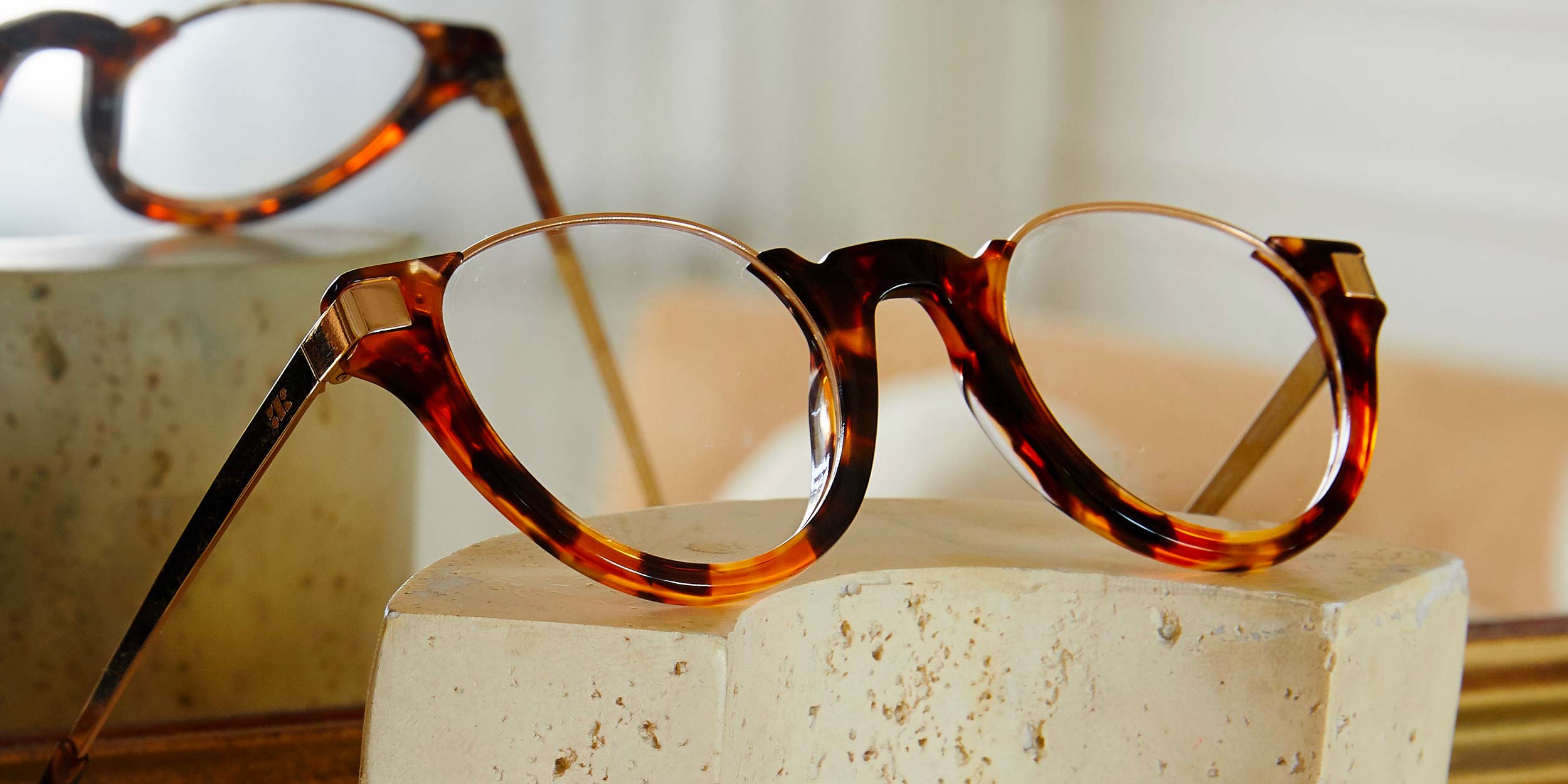 Photo Details of Charlie Clear & Gold Reading Glasses in a room