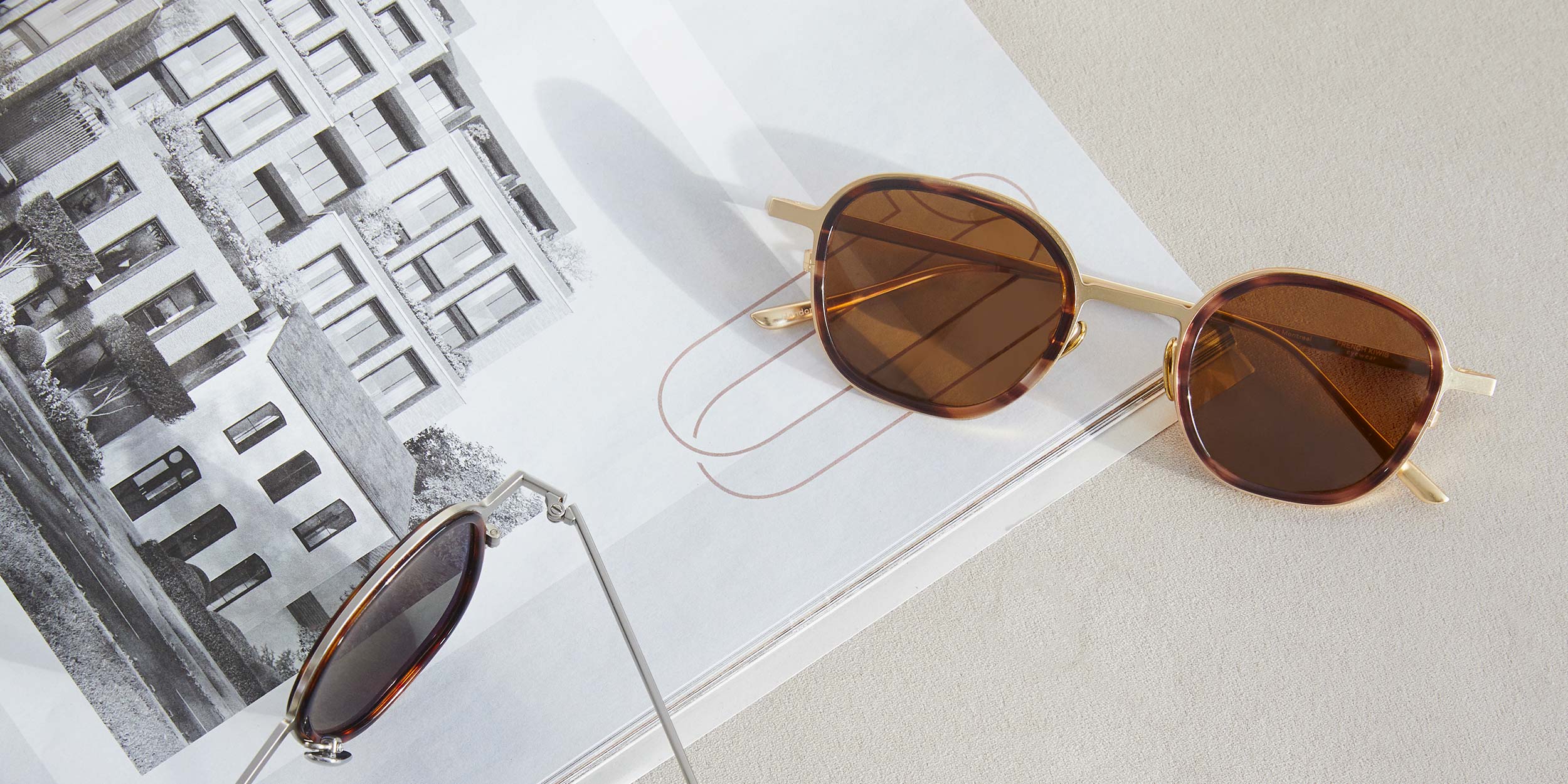 Photo Details of Thierry Sun Brown Marble & Mat Gold Sun Glasses in a room