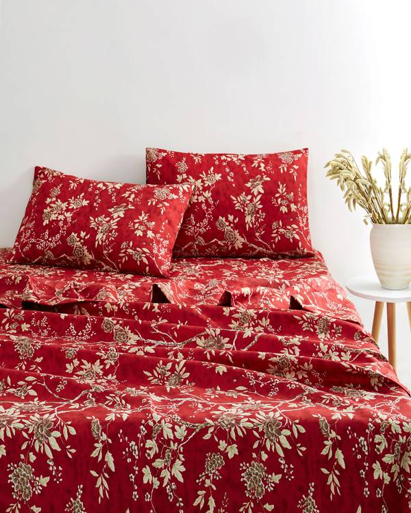 Red Floral Microfiber Comforter Set