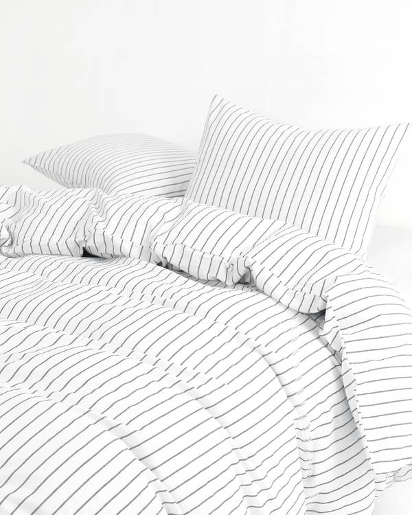 White Striped Washed Cotton Comforter Set