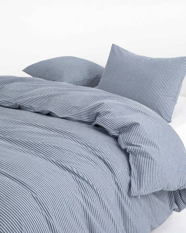 Denim Blue Striped Washed Cotton Pillowcases