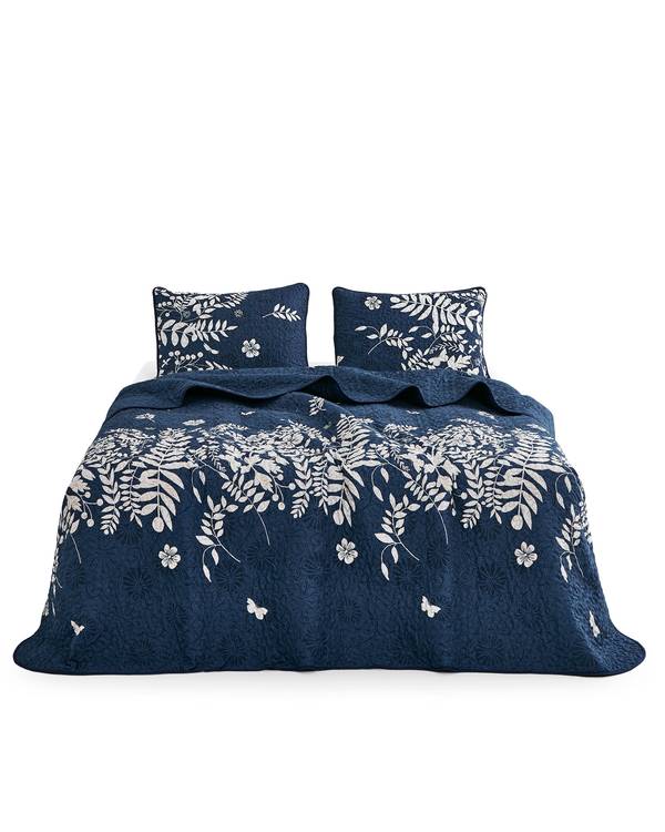 Navy Blue Floral Microfiber Comforter Set